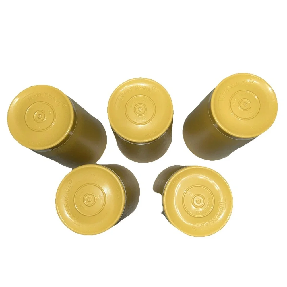 5 Tupperware #873 Yellow Drink Juice Cups 12 Ounce Tumblers Harvest Gold Vintage